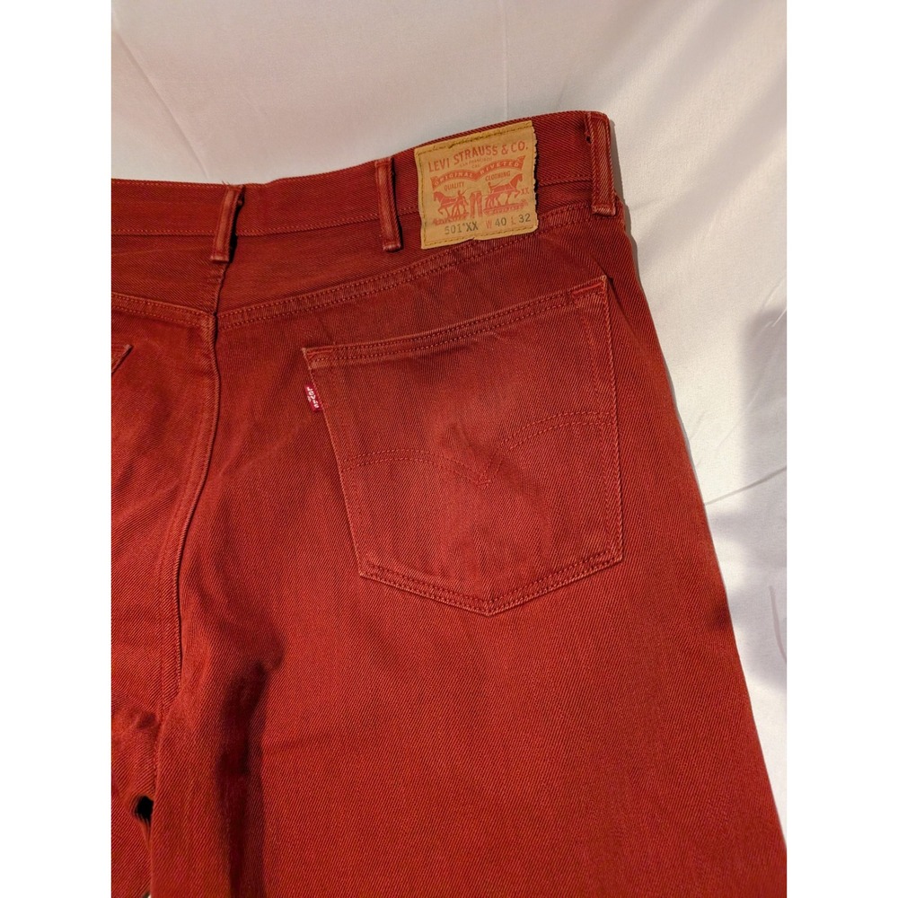 Levi Strauss 501xx Red 40×32 Denim Jeans Men`s Size Straight Leg - Picture 8 of 9